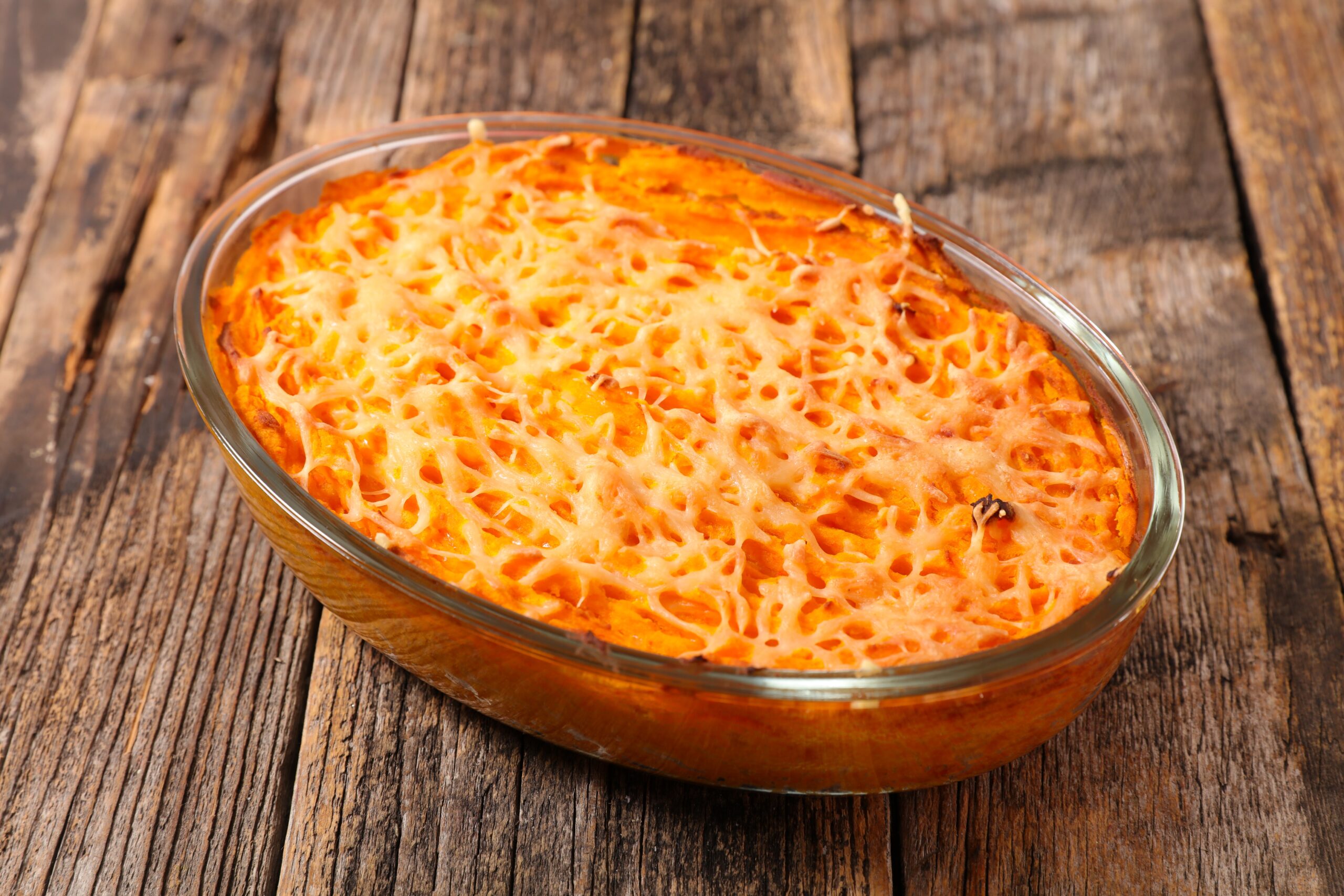 Carrots Au Gratin served in an oven-proof dish