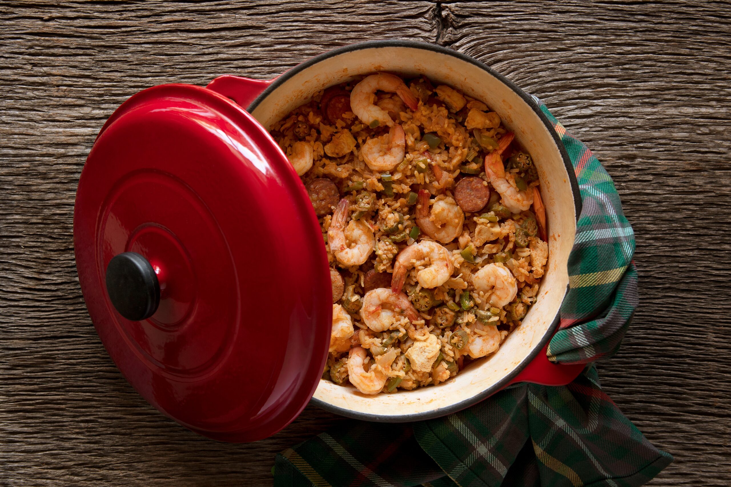 Jambalaya served in a pot